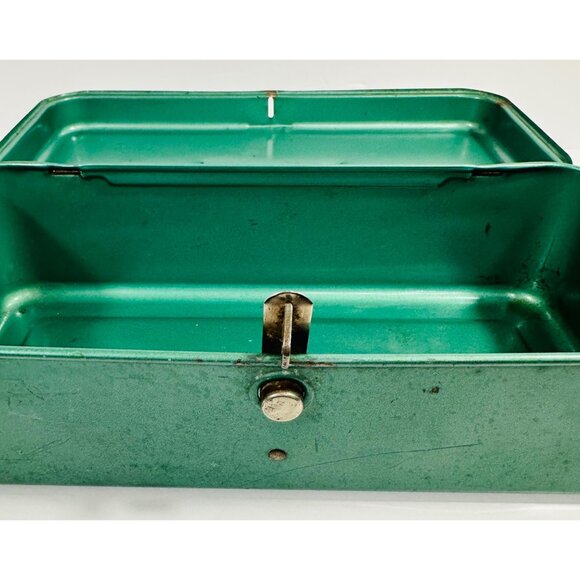 Vintage Green Metal Lockable Storage Tool Lunch Tackle Box Handle Industrial Rus - Picture 2 of 10